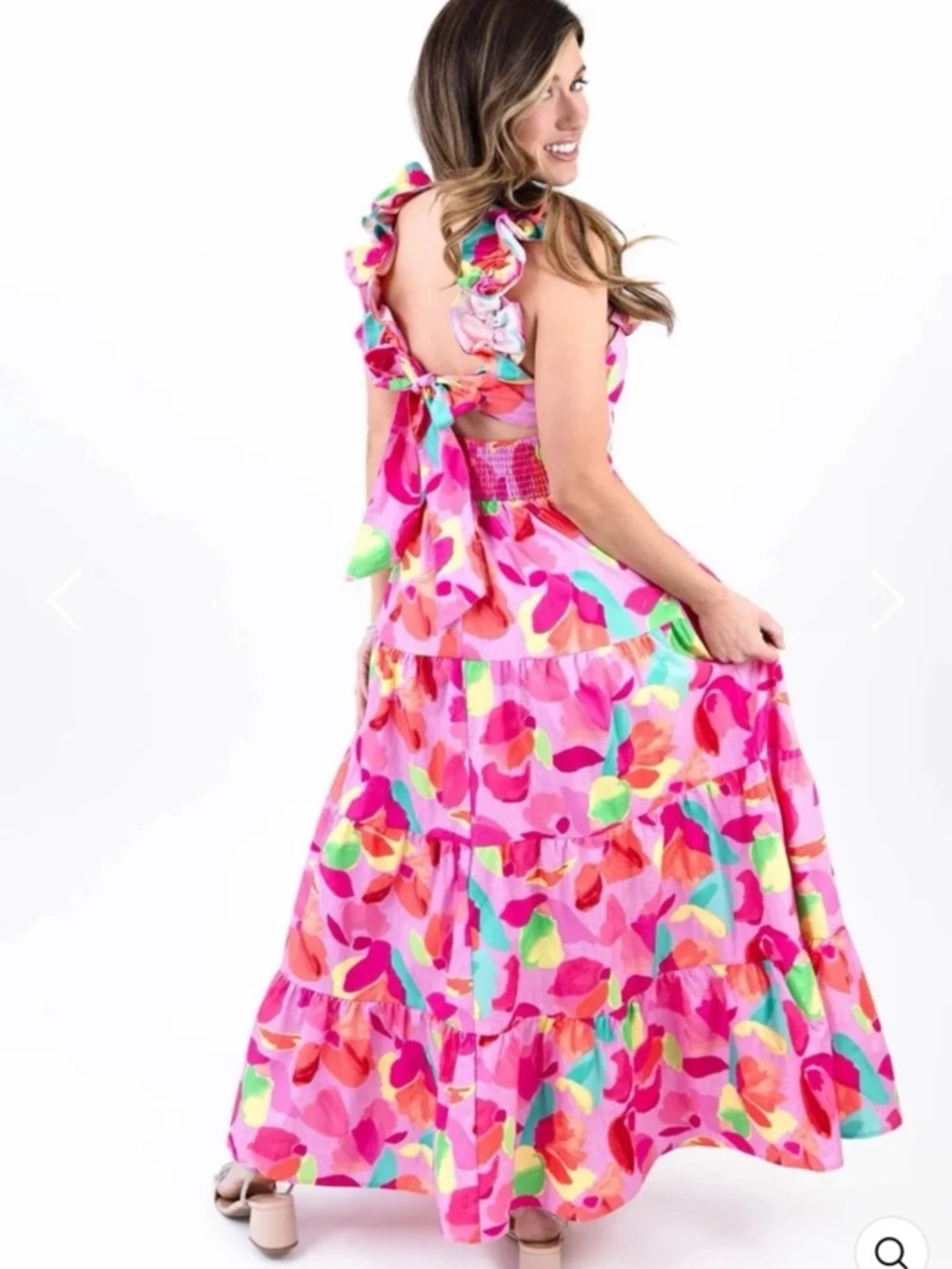 Peach Love California Blooming Affair Floral Print Back-Tie Maxi Dress Sz Large - Picture 4 of 12